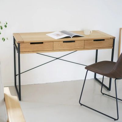 Mesa de jantar de superfície de madeira metálica dobrável para necessidades de escritório no estilo do norte da Europa