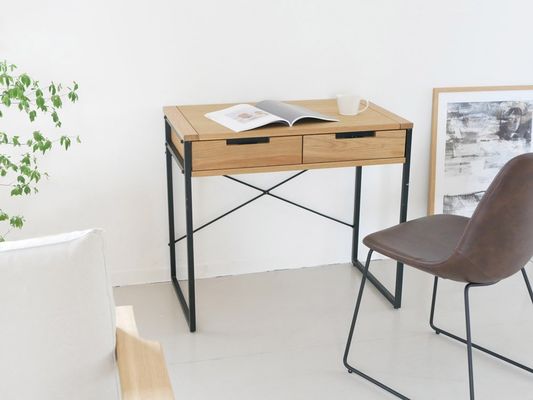Mesa de jantar de superfície de madeira metálica dobrável para necessidades de escritório no estilo do norte da Europa