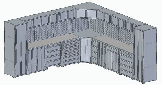 Garagem Larga Preta Removível Bancada de Trabalho em Forma de L Armário de Armazenamento de Ferramentas com Caixas