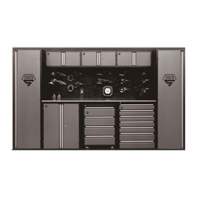 Ferramentas de loja de garagem marrom caixa de ferramentas mecânicas com rodas e mecanismo de bloqueio seguro