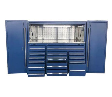 Garage Workshop Marrom 96 polegadas 16 gaveta rolando gabinete de ferramentas com armário lateral e Hutch