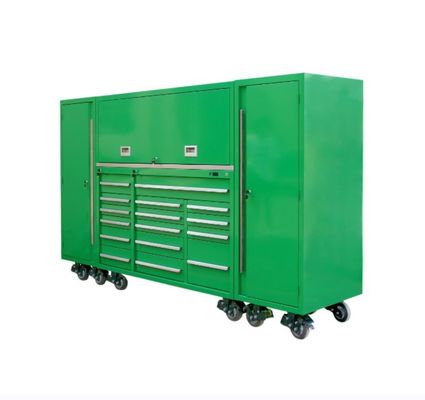 Garage Workshop Marrom 96 polegadas 16 gaveta rolando gabinete de ferramentas com armário lateral e Hutch