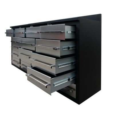 Bancos de trabalho de ferramentas de garagem de metal suportados com caixotes