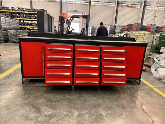 Armário de ferramentas de armazenamento com alças de aço inoxidável e caixotes de mesa de trabalho revestidos com pó