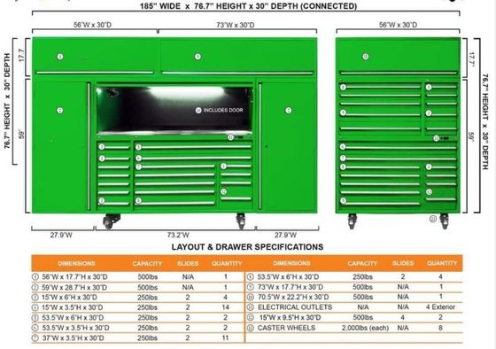 84 polegadas ferramentas de garagem de armazenamento de carga pesada armário de rolos com rodas e suporte personalizado