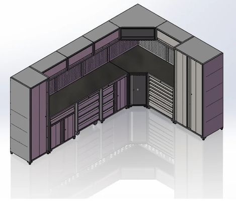 Conjunto de caixa de ferramentas de oficina de garagem com armário de ferramentas e banco de trabalho