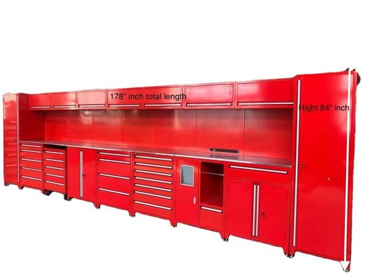 Gabinete de garagem de combinação personalizável com caixas multi e caixa de ferramentas de rolos vermelhos