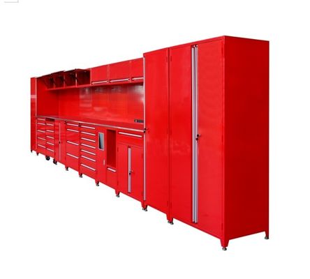 Gabinete de garagem de combinação personalizável com caixas multi e caixa de ferramentas de rolos vermelhos