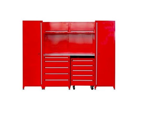 Gabinete de garagem de combinação personalizável com caixas multi e caixa de ferramentas de rolos vermelhos